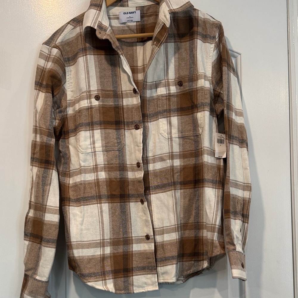 NWT Old Navy Women’s Double-Brushed Flannel Plaid Button Down Size Medium